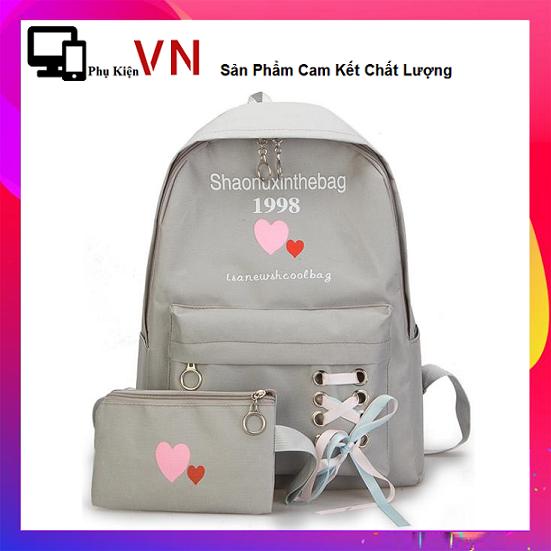 [HCM]Balo Vải Bố Họa Tiết 1998 Thời Trang Trẻ Phong Cách Hàn Quốc Không Kèm Túi Nhỏ (Đen - Xám - Hồng)