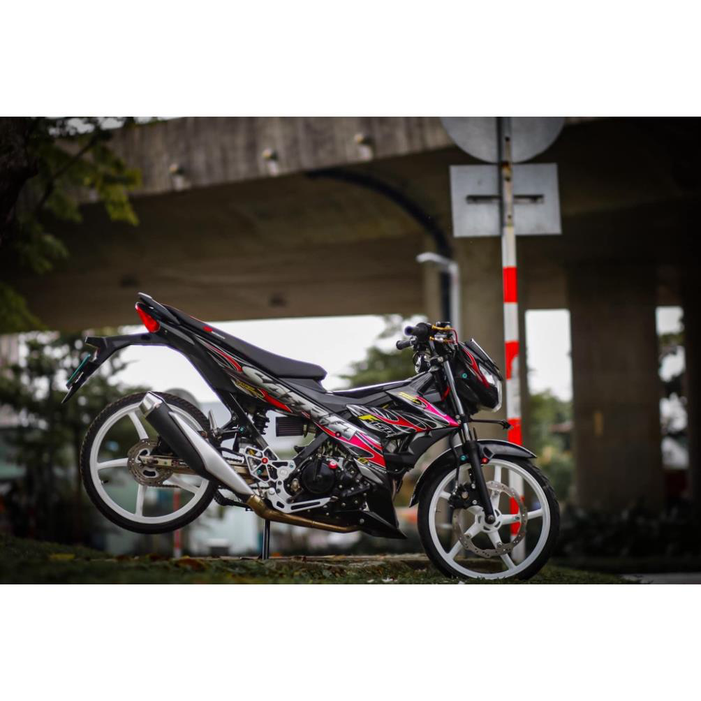 Tem rời dán xe satria fi - raider fi mẫu lửa đỏ hồng đen chữ satria f150