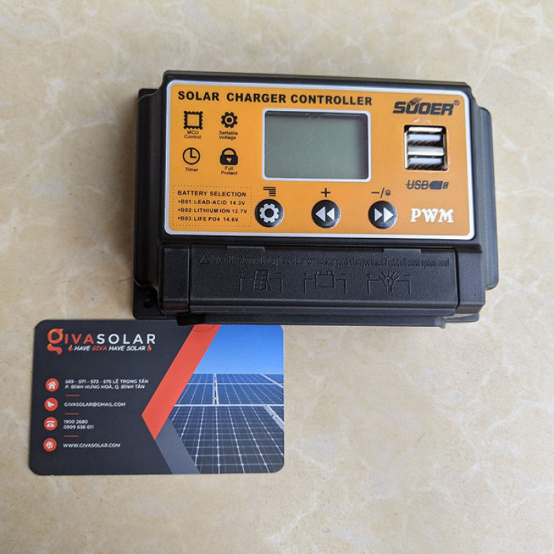 Bảng giá Điều khiển sạc điện mặt trời PWM SUOER GIVASOLAR GV-S1230 30A