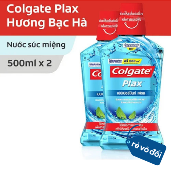 Combo 2 nước súc miệng Colgate diệt 99% vi khuẩn Plax bạc hà 500ml
