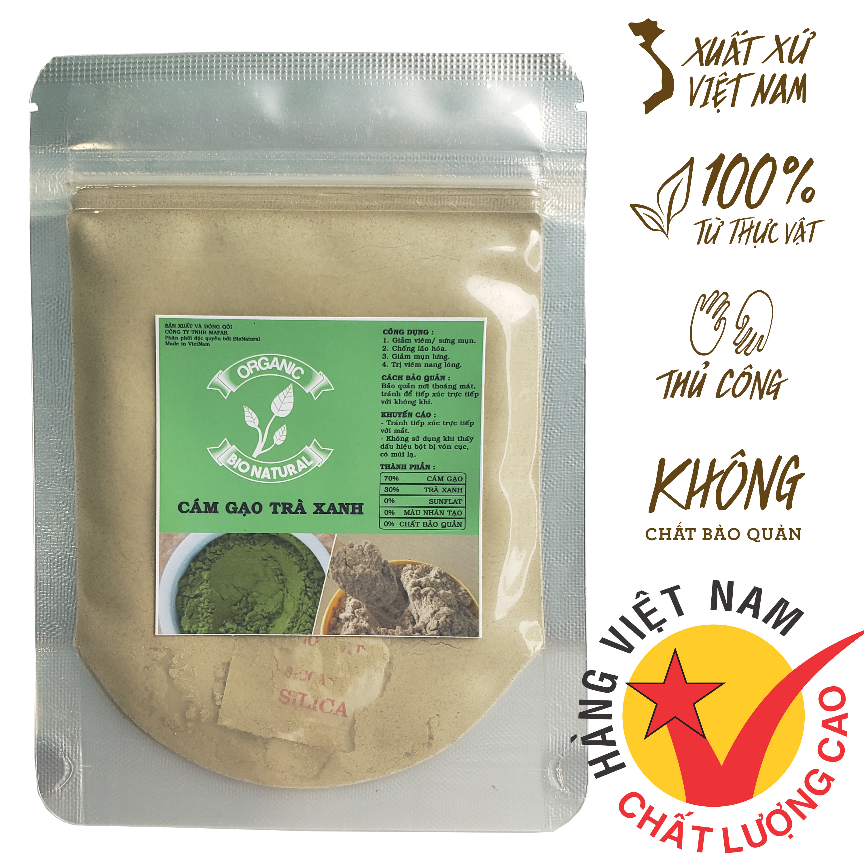 [HCM][BIONATURALVN] Bột đắp mặt nạ Cám Gạo Trà Xanh HANDMADE 50gr