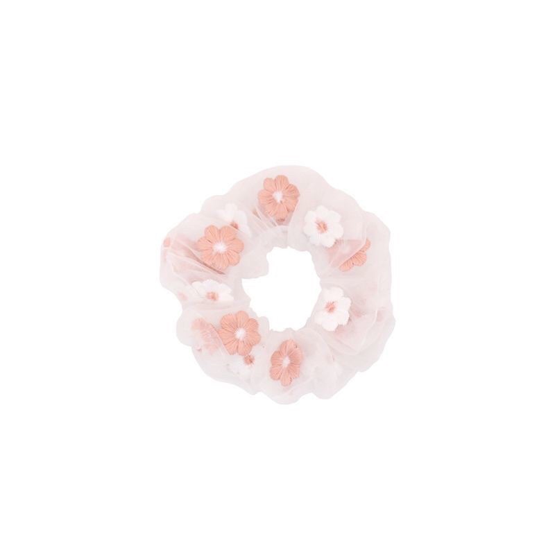 Cột tóc scrunchies thêu hoa - dây cột tóc scrunchies hoa