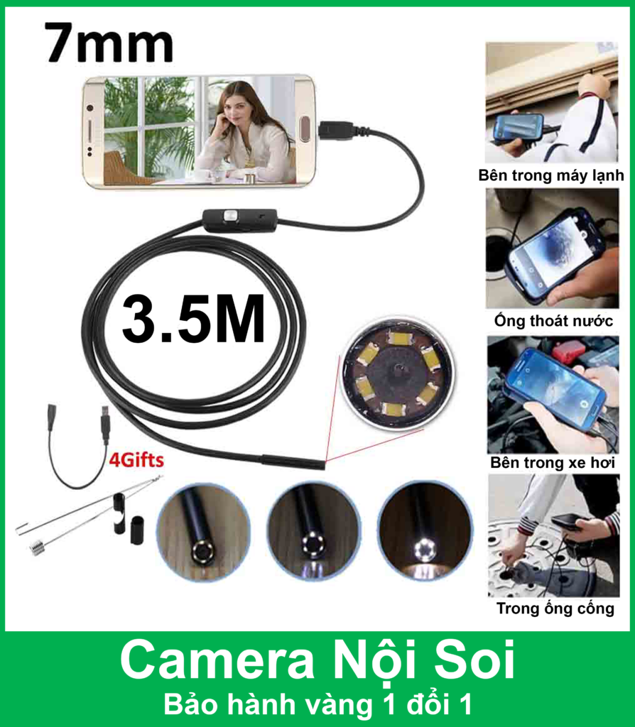 Camera Nội Soi Tai Mũi Họng, Camera Nội Soi Điện Thoại, Camera Nội Soi Chống Nước, Camera Nội Soi. Camera nội soi CÁP CỨNG ĐỊNH HÌNH siêu nhỏ 5.5mm chống nước cho Máy tính và Điện thoại