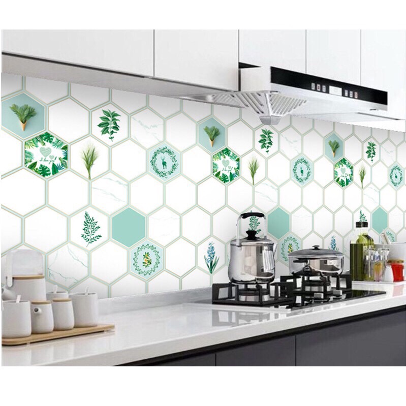 5 Mét Decal Dán Bếp Khổ 60cm Rộng Tráng Nhôm Chịu Nhiệt Có Keo - ô bắc âu cây lá xanh