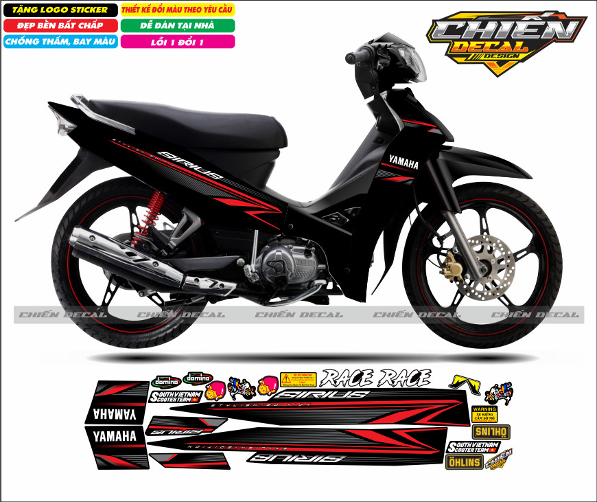 Tem rời xe sirius RC 100cc - 50cc mẫu zin nhiều màu lựa chọn