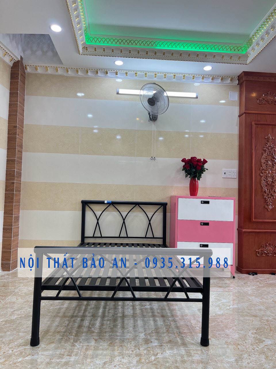 Giường sắt tròn cao cấp đen CHÉO 1mx2m