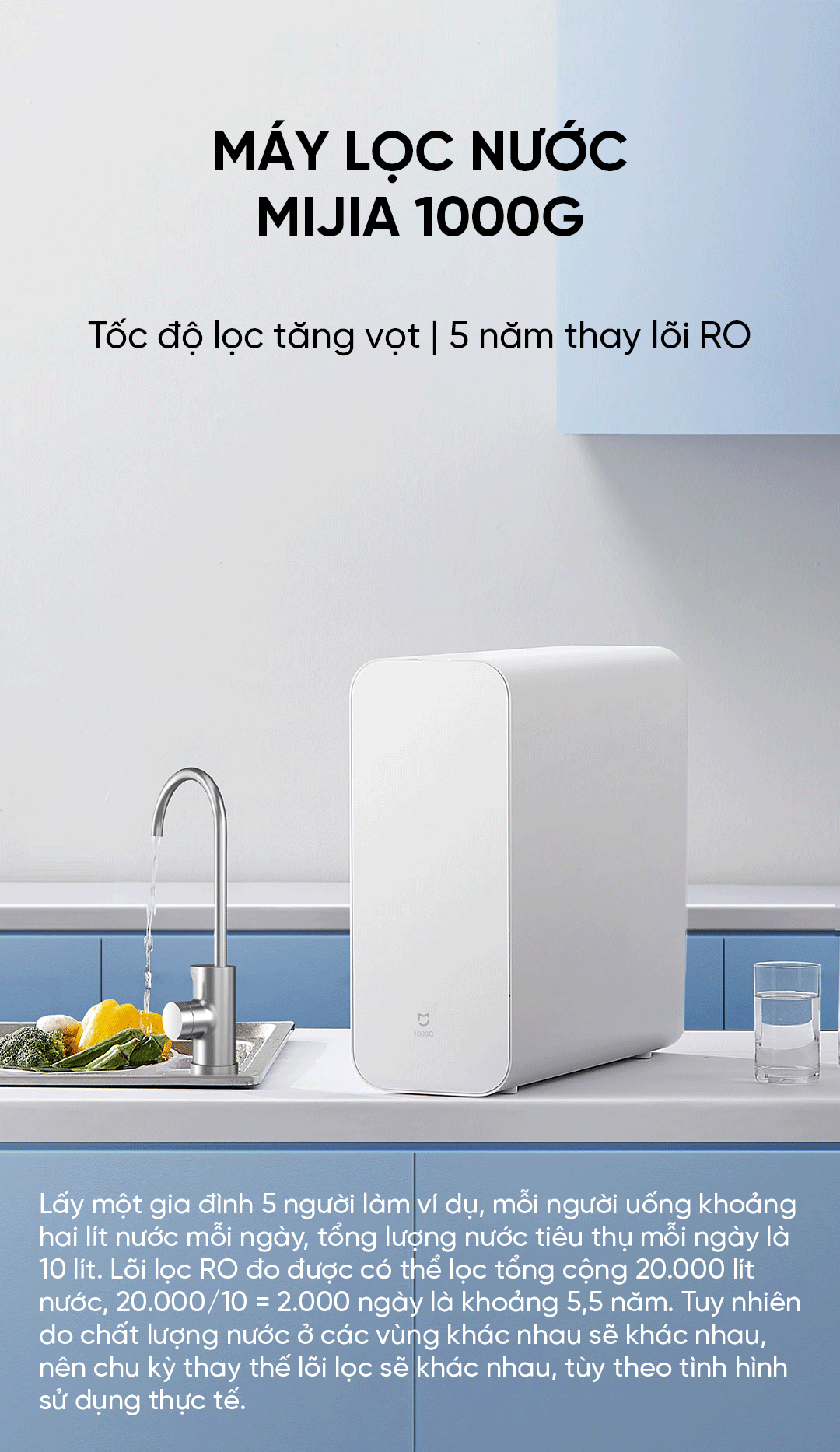 Máy Lọc Nước Xiaomi Mijia 1000G Pro – Màn hình cảm ứng, lõi lọc 6 giai đoạn, lọc nhanh