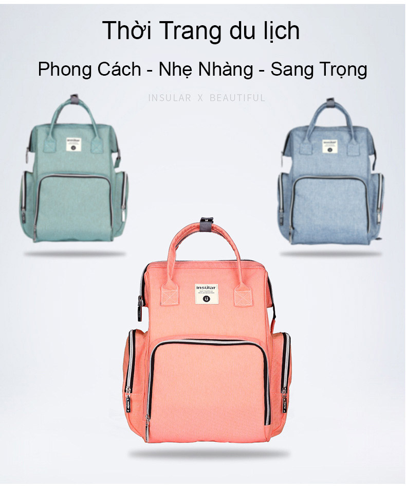 Balo Bỉm Sữa Đa Năng Insular Cao Cấp Dành Cho Mẹ Và Bé