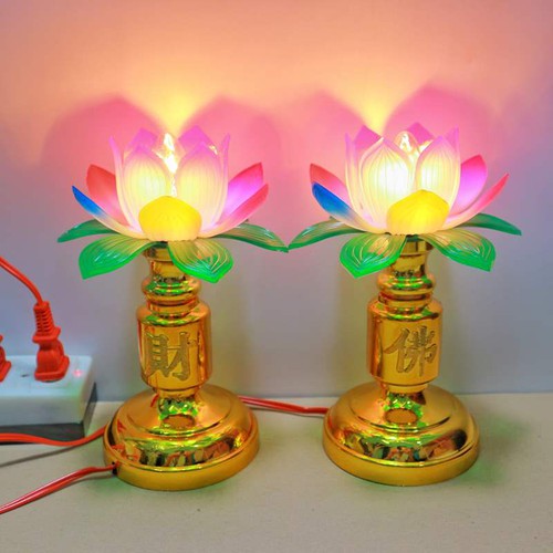 Đèn thờ cúng hoa sen, đèn để bàn thờ, đèn thờ phật, đèn hoa sen, đèn pha lê (N007)