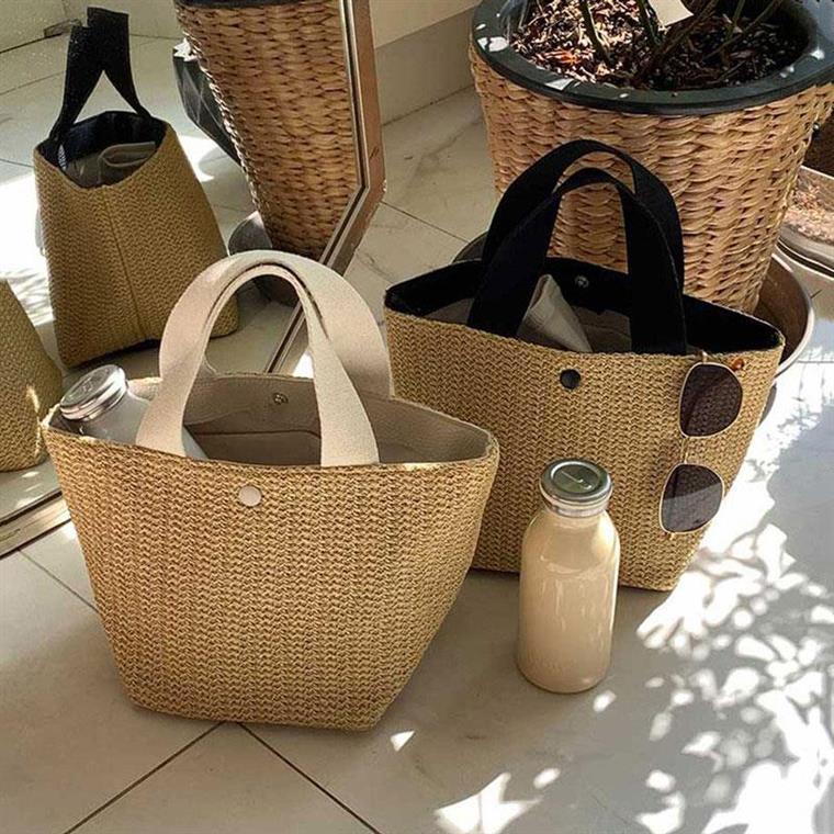 Túi Cói 2 dây quai vải Quảng Châu Vintage bản to - túi cói đi biển - thời trang, tiện ích