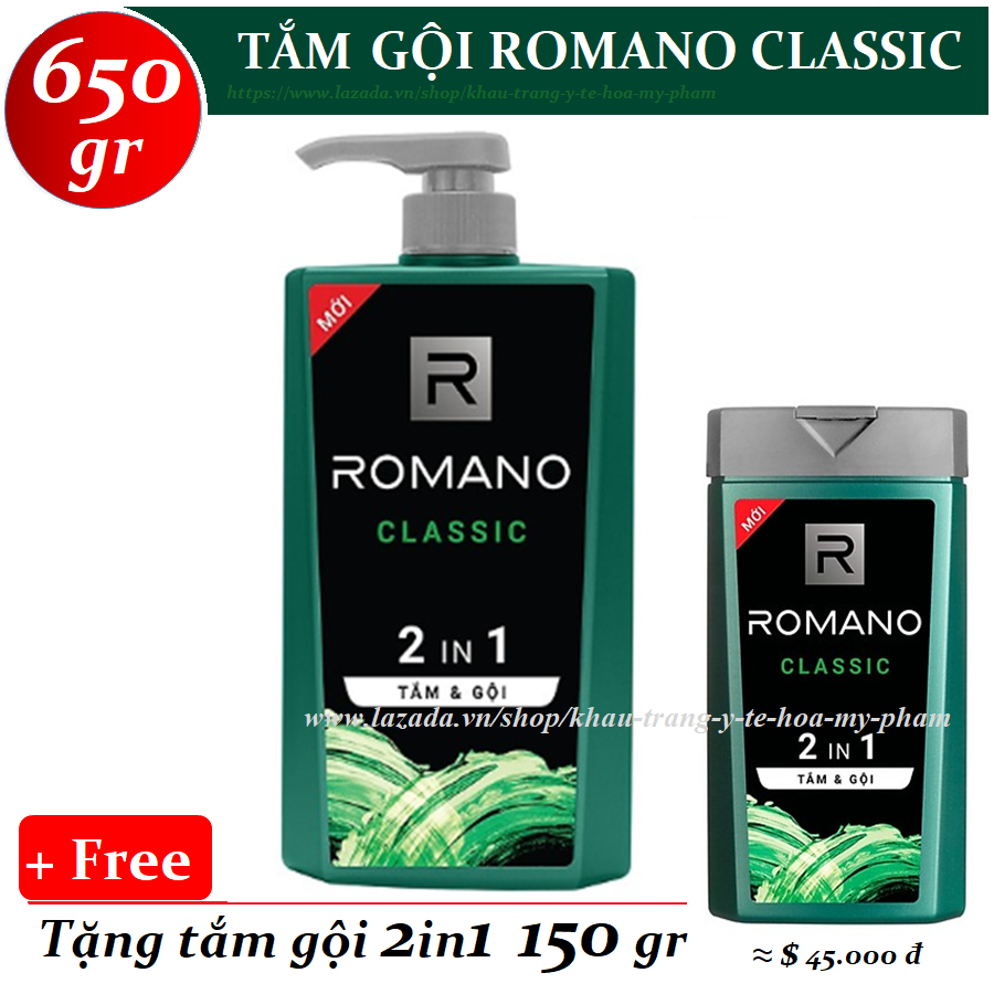 HCMRomano - Tắm gội 2 trong 1 Classic 650 gr + Tặng tắm gội toàn thân 2in1