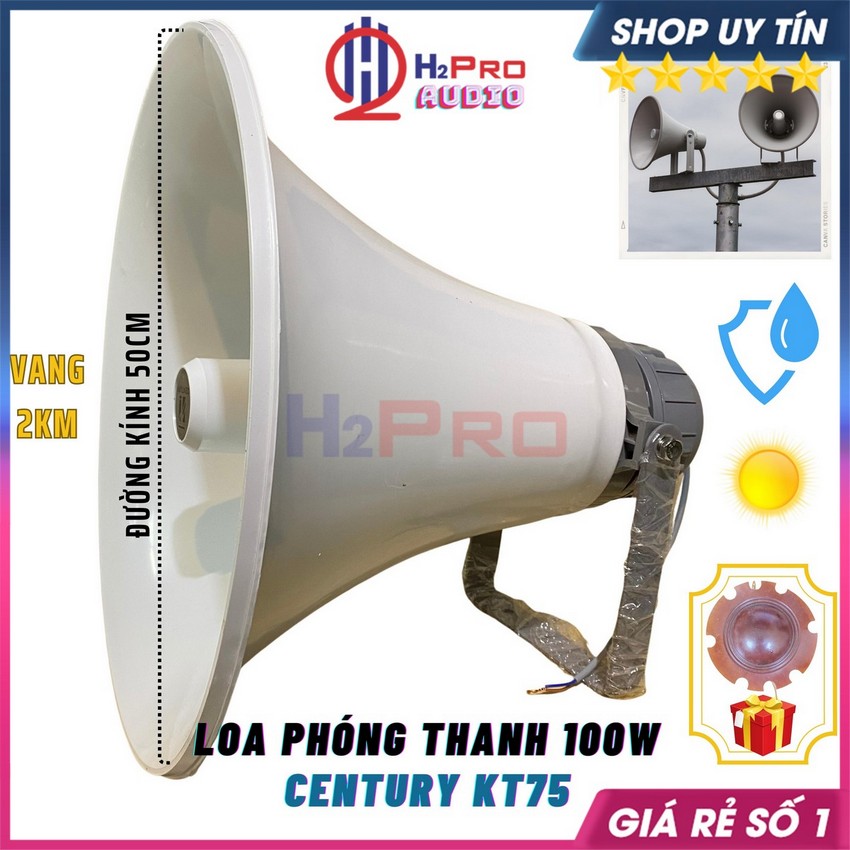 Loa nén 100w, loa phóng thanh century kt75 công suất lớn tiếng xa 2km, vành phễu 50cm vỏ nhựa abs chống nước-h2pro audio