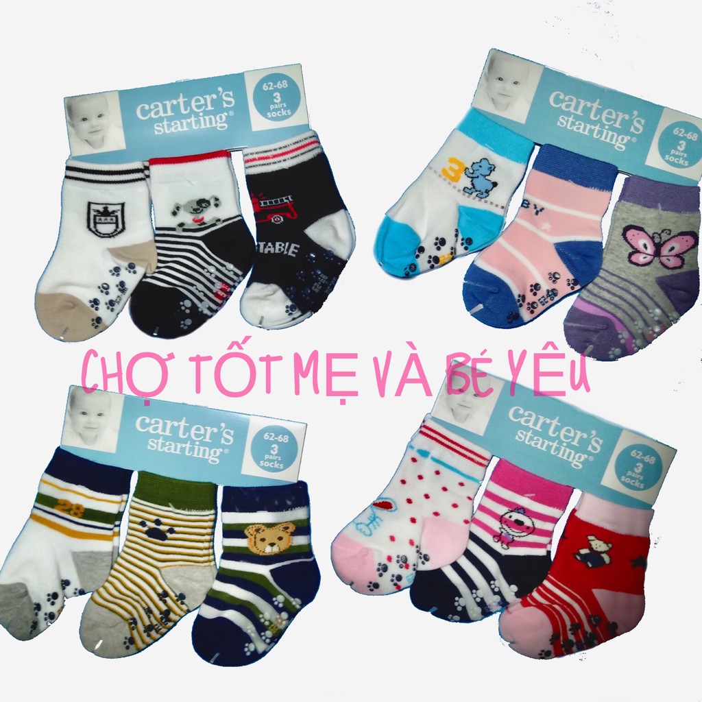 Set 3 tất,vớ chân carter cho bé có chống trượt