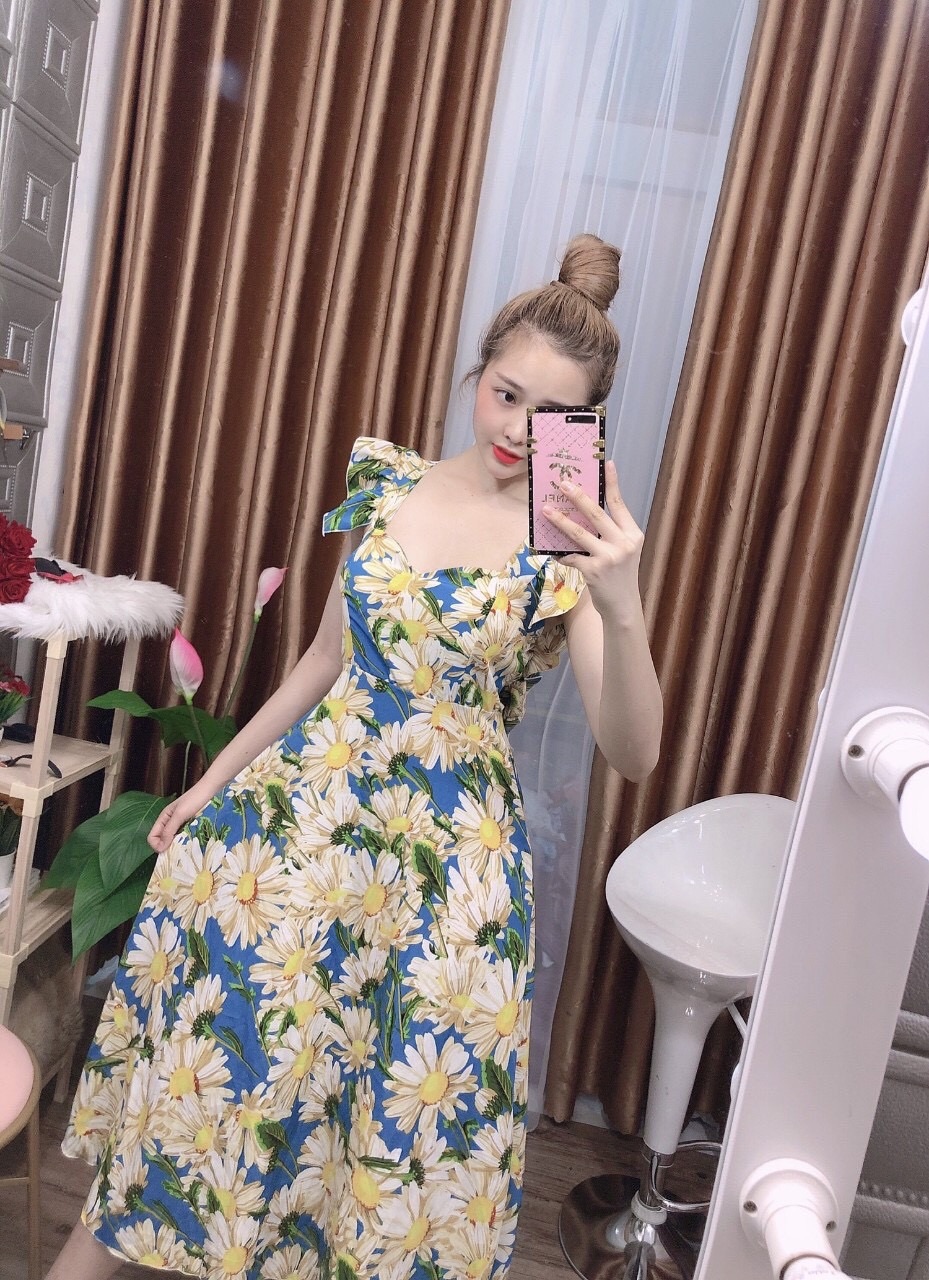 [HCM]Đầm maxi hoa chéo lưng - hình thật - P&T Shop