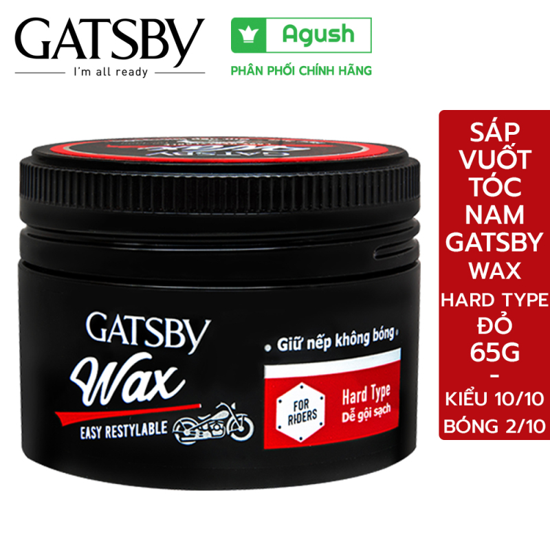 Sáp vuốt tóc nam cao cấp Gatsby Wax Hard Type đỏ 65G giữ nếp tạo kiểu khi đội mũ bảo hiểm không bóng dễ gội sạch - Agush nhập khẩu