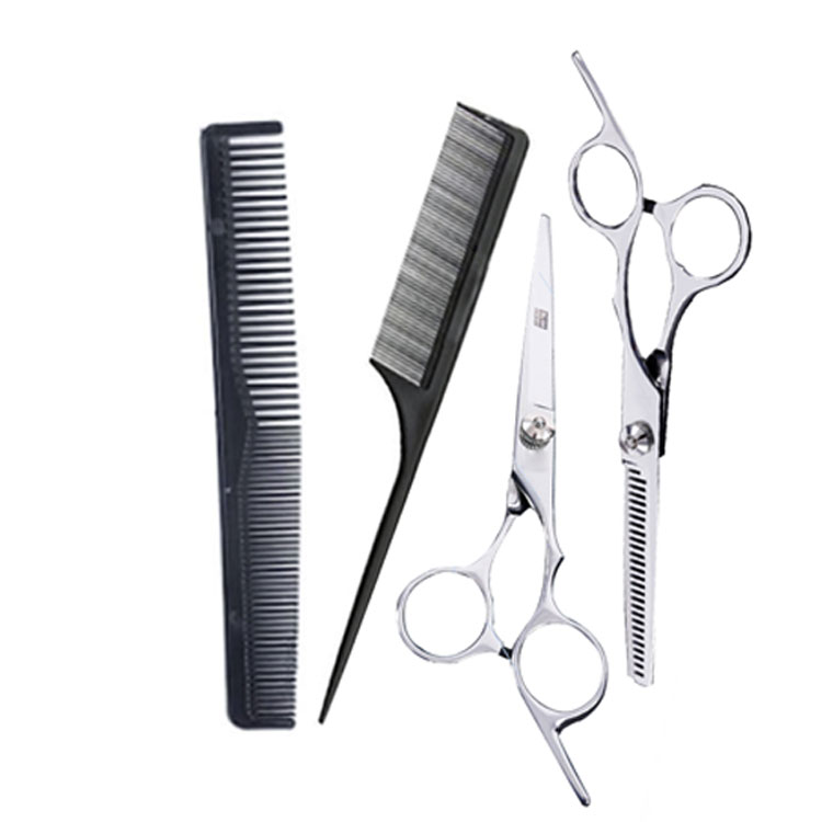 Combo Bộ Kéo cắt tóc và tỉa tóc + 2 cây lược + Áo choàng cắt tóc + Dao cạo đa năng