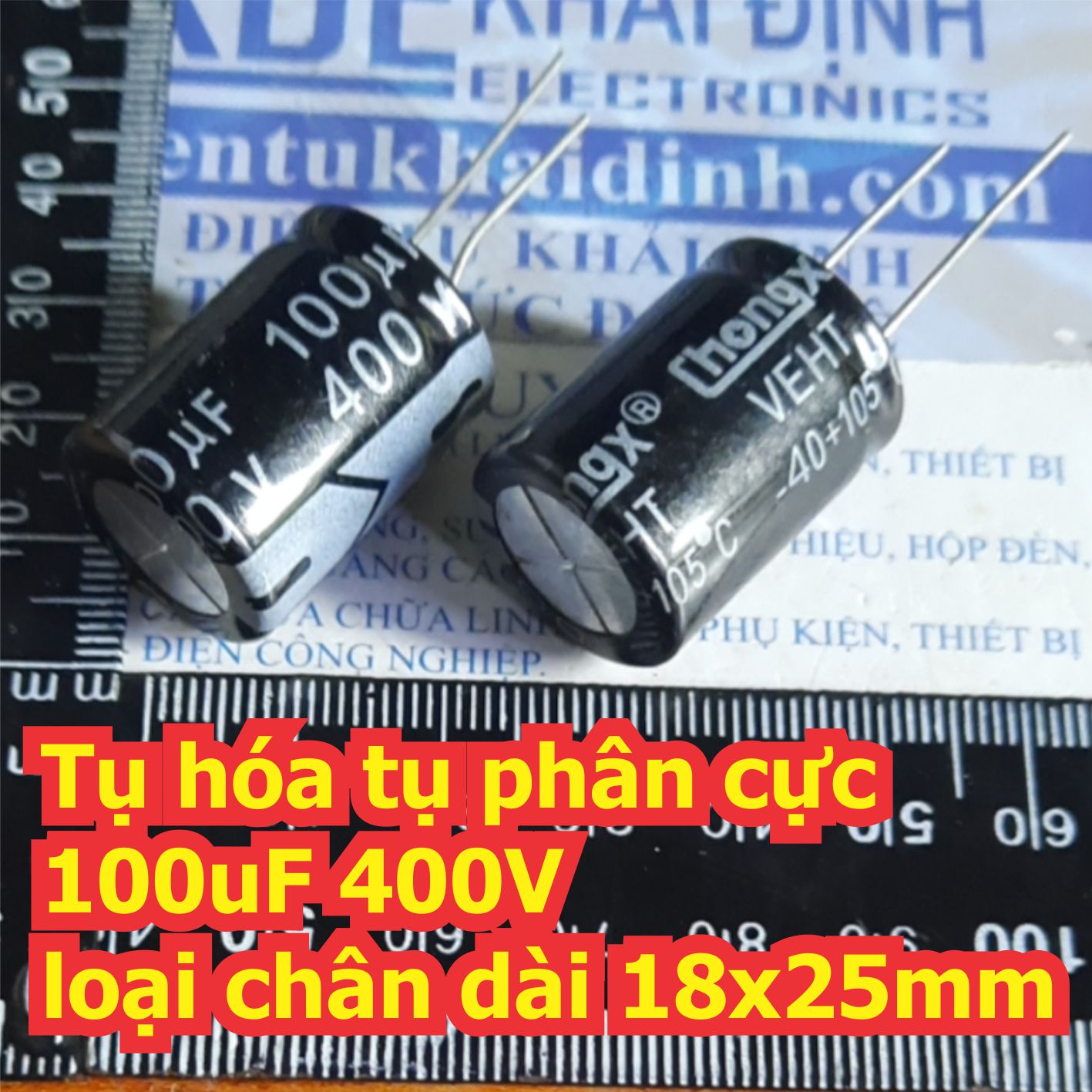 50 con TỤ HÓA PHÂN CỰC chân dài 100uF 16V 25V 35V 50V 100V 400V kde1795