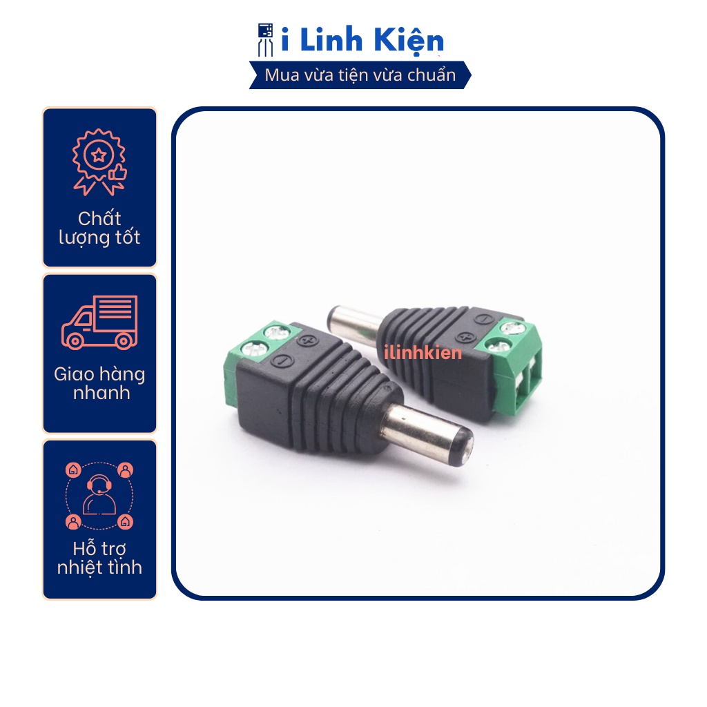 Jack nguồn DC đực 5.5x2.1mm đấu dây dùng vít