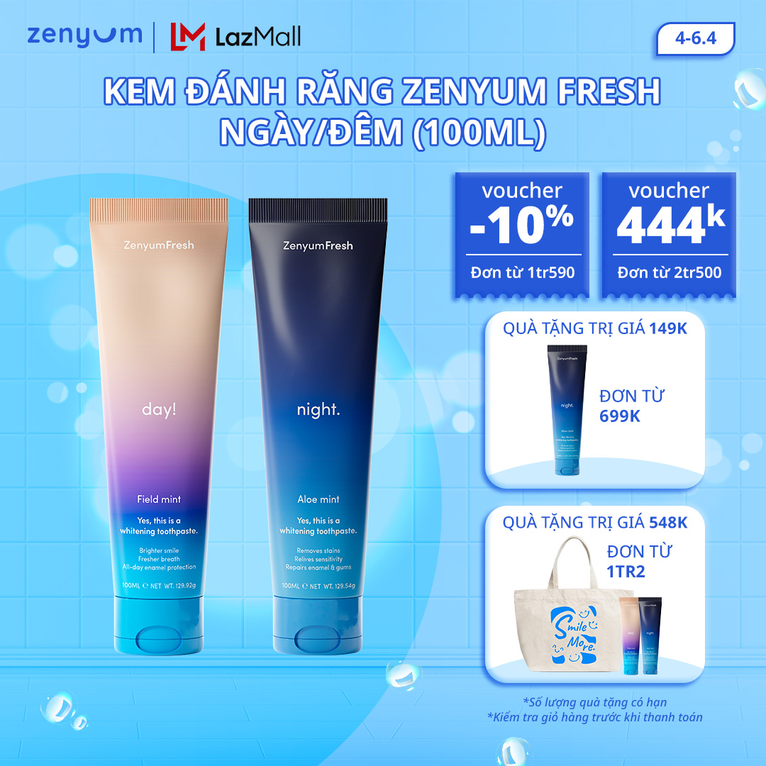 [Kem đêm HSD 9/2025] Kem Đánh Răng Zenyum Fresh Ngày/Đêm (100mL)