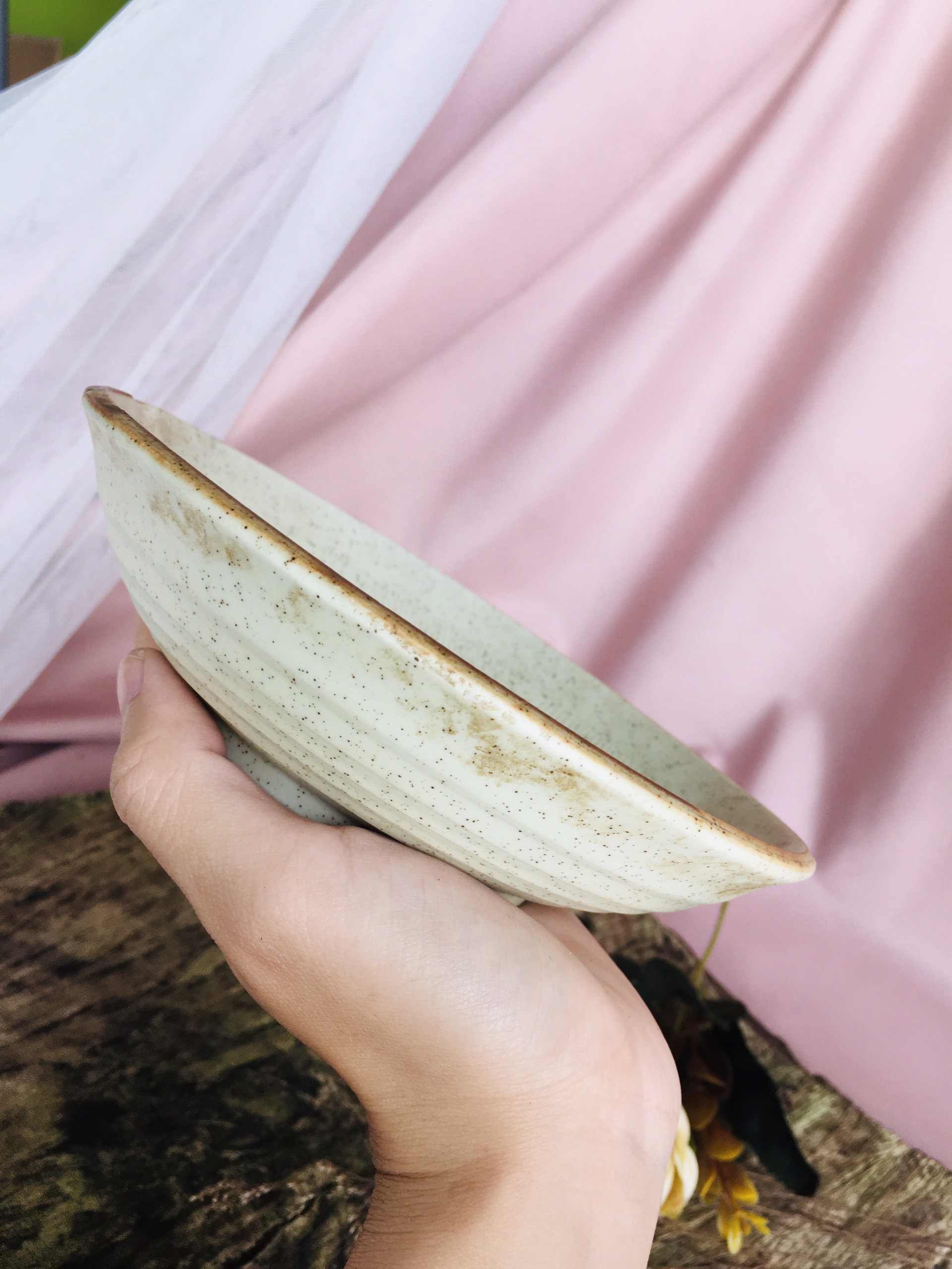 GỐM NHẬT - SET ĐĨA MỘC SÂU LÒNG VÀ CHÉN ĐÂM ỚT TỎI