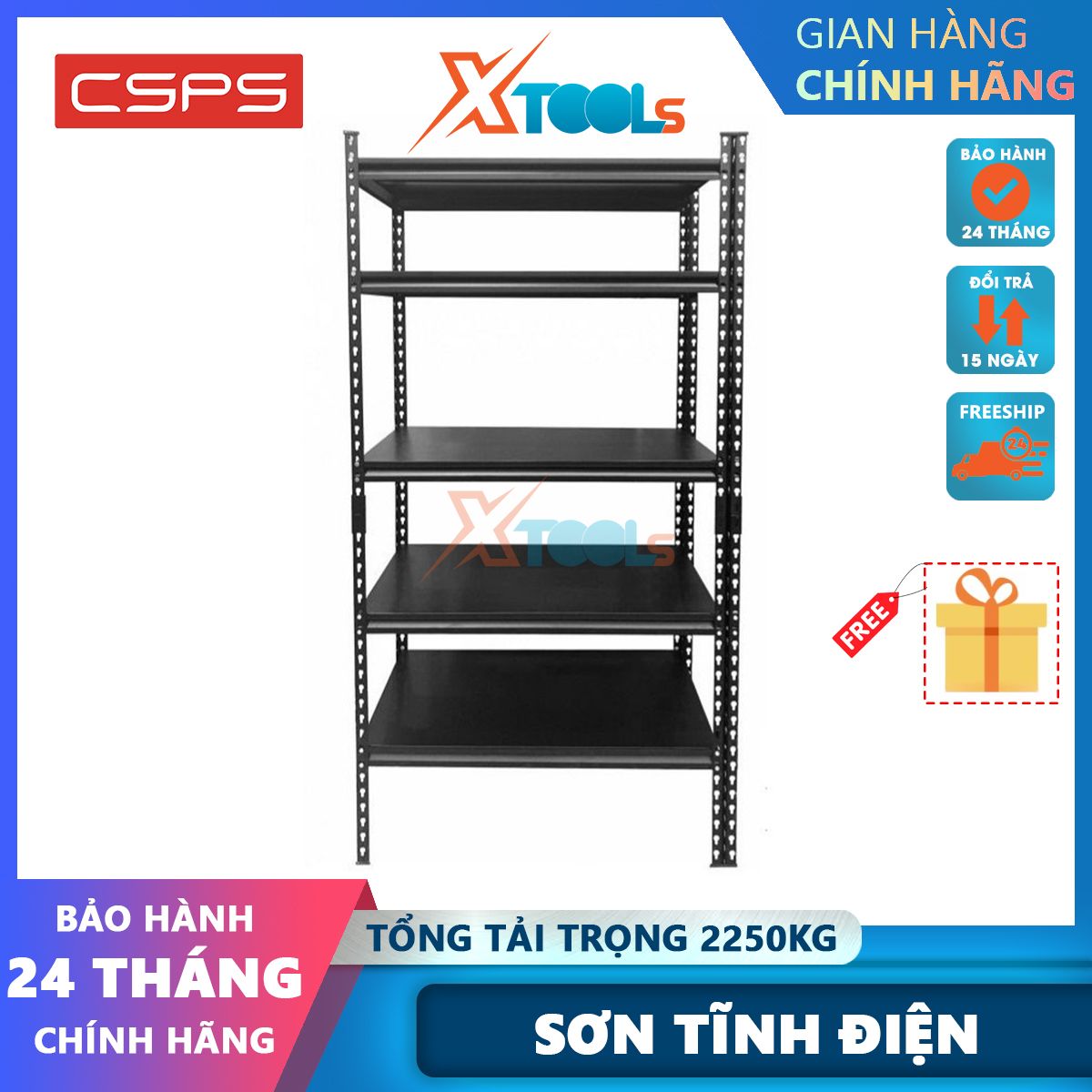 Kệ thép 5 tầng CSPS nhiều kích thước, vách ngăn đa chiều, khả năng chịu tải cao, dễ dàng tháp lắp, di chuyển - chính hãng - xtools