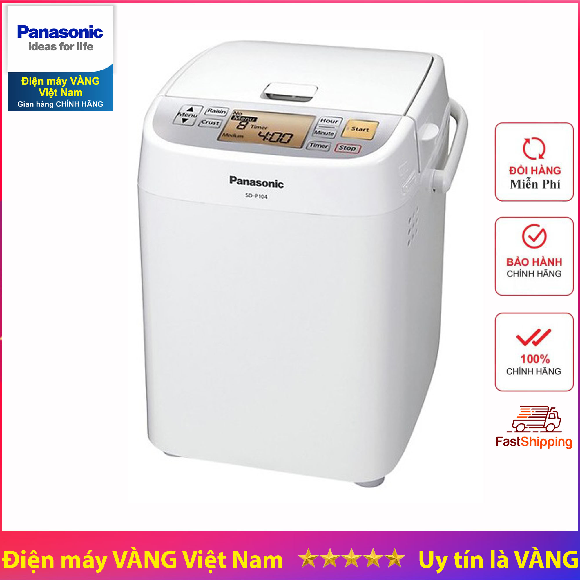 [Trả góp 0%]Máy làm bánh mì tự động Panasonic SD-P104WRA