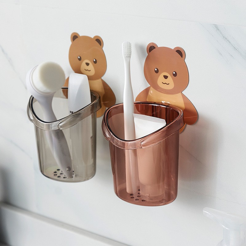 Ly Cốc Đựng Bàn Chải Kem Đánh Răng Dán Tường Nhà Tắm Hình Gấu Đáng Yêu