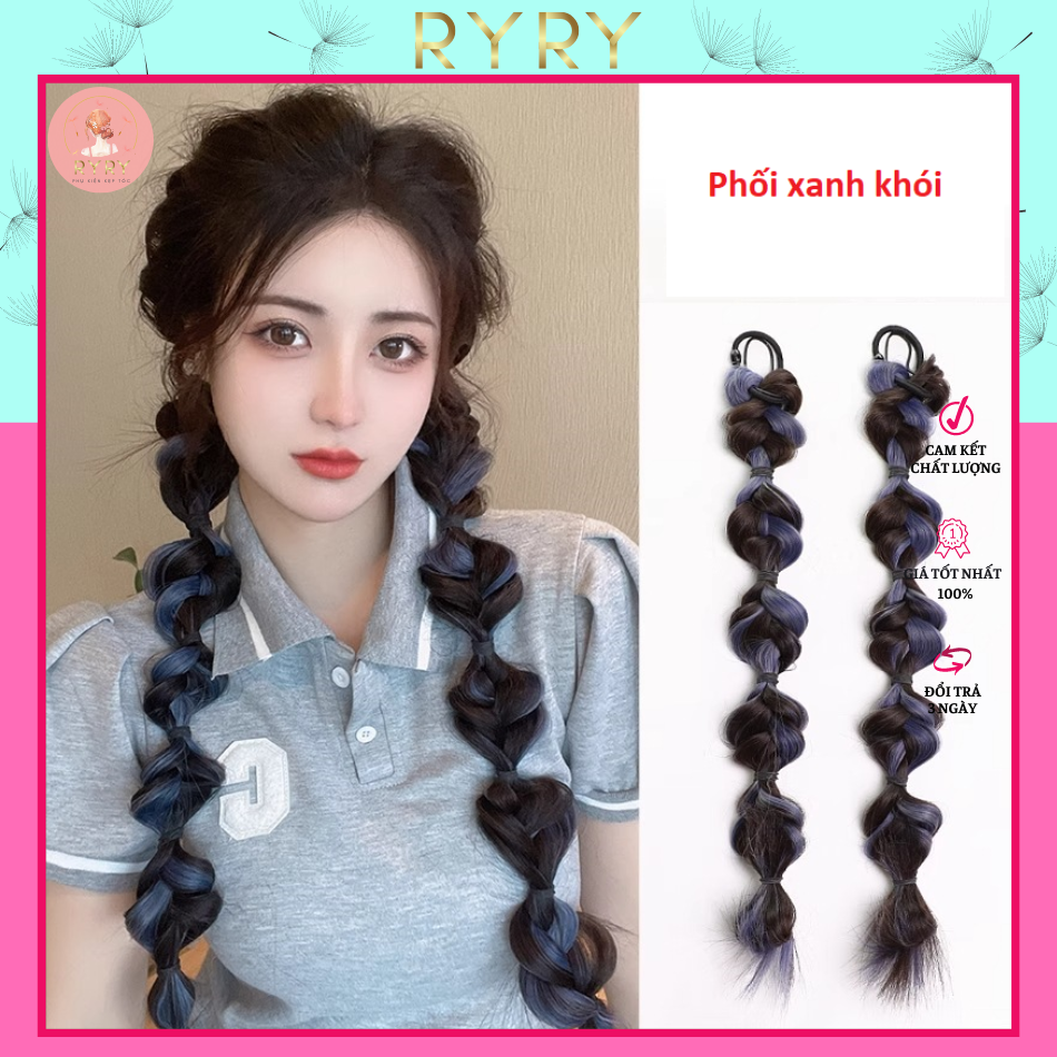 Tóc giả thắt bím phồng dài đẹp cho nữ, tóc tết giả tạo kiểu thắt bính