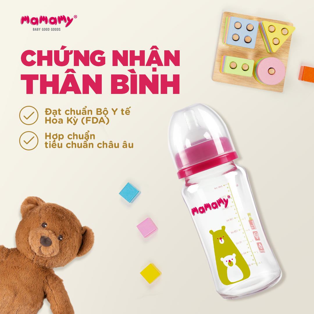 Bình sữa Mamamy cho bé chất liệu thuỷ tinh 120ml/240ml
