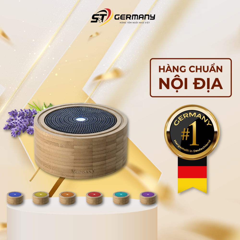 Máy khuếch tán tinh dầu nội địa đức, chất liệu tre medisana ad625, máy phun sương hiện đại, cao cấp germanysnt 610008