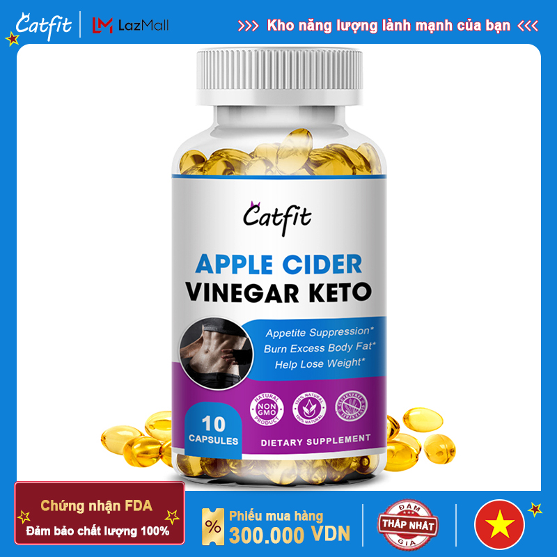 Catfit apple cider vinegar capsule with essential apple cider vinegar for healthy weight loss, diet, ketomic, digest, detox, enhance immune, appetite control, popular for men and women