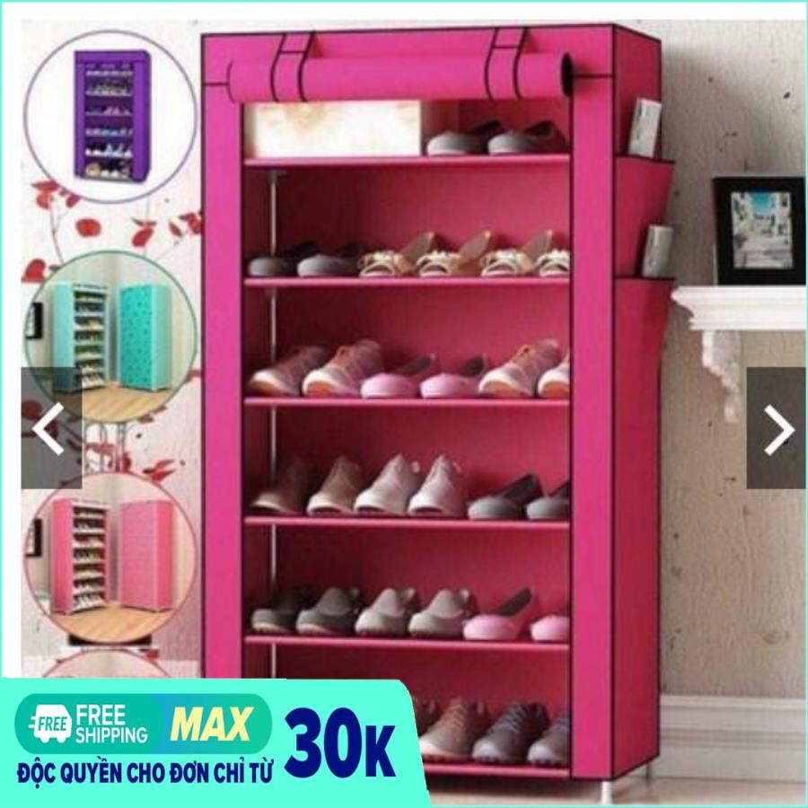 Tủ vải để giày 7 tầng 6 ngăn -Kệ, tủ để giày dép thông minh 7 tầng 6 ngăn bọc vải cao cấp siêu tiện dụng, kệ để giày dép, giá để giày dép.