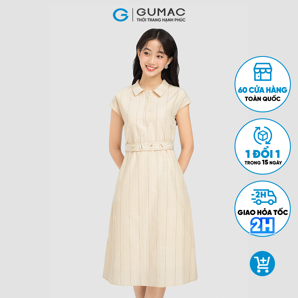 [CHỈ 15-17.3 | TẶNG ÁO THUN ĐƠN 699K] Đầm form suông GUMAC, đầm cổ sơ mi form suông DC08067