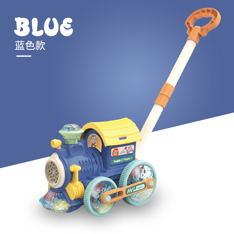 Xe đẩy tàu lửa thổi bong bóng, bé vui chơi
