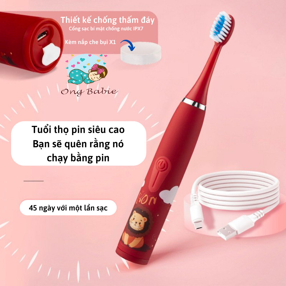 Bàn chải đánh răng điện trẻ em. Chính hãng SONIC - 4 chế độ tự động dánh sạch răng. Tặng kèm 6 đầu bàn chải