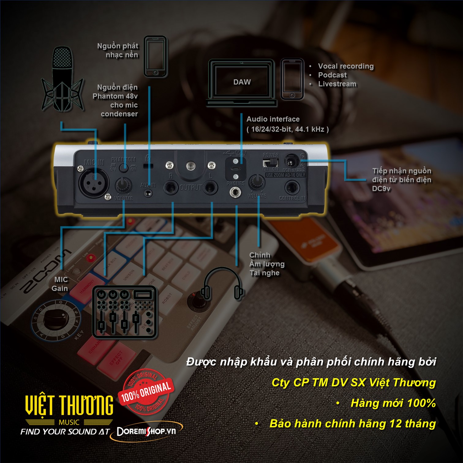 Hiệu ứng âm thanh cho Ca Sĩ ZOOM Vocal Processor V3 chính hãng