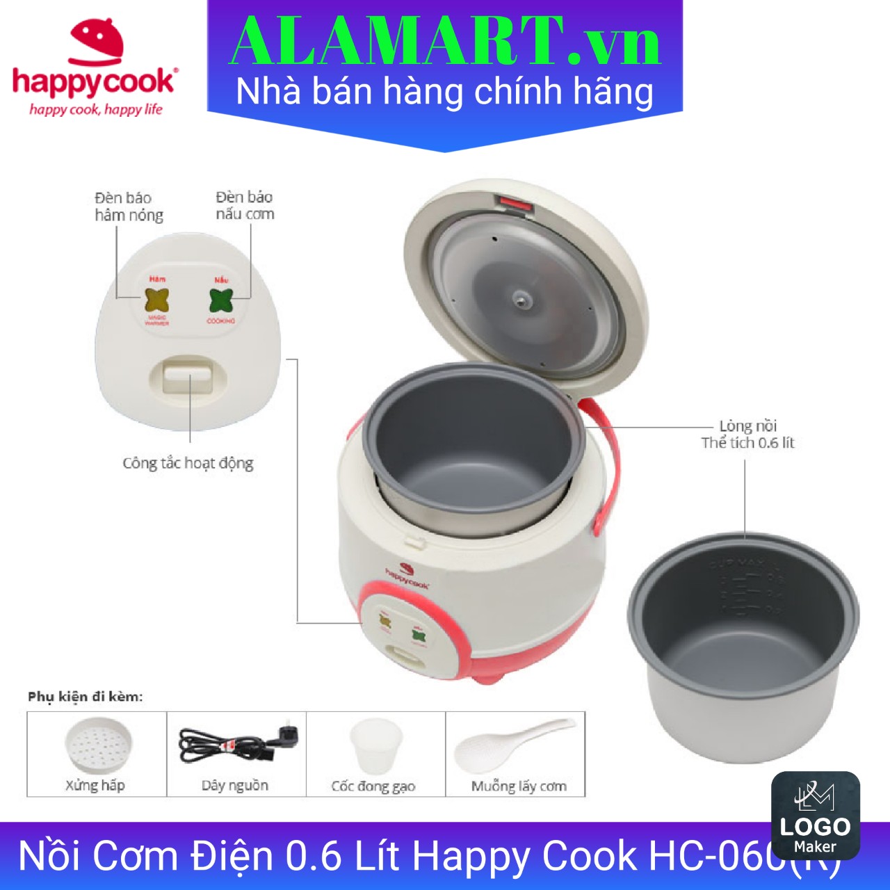 Nồi cơm điện Happy Cook 0.6L HC-060R
