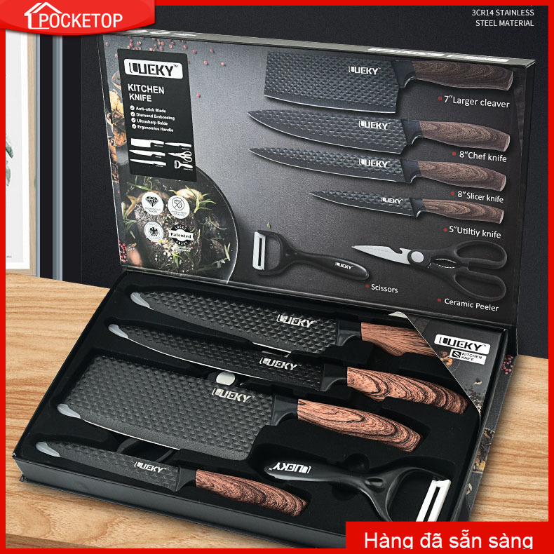 Bộ Dao Bộ Dao Làm Bếp Bộ Dao Hình Sóng Bộ Dao Làm Bếp Sắc Bén Bộ Sáu Mảnh Kitchen Knife Six Piece Set