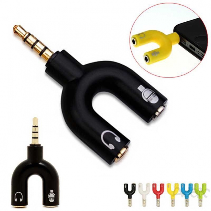 Đầu chia Jack 3.5ly sang 2 lỗ tai nghe và micro hình chữ U