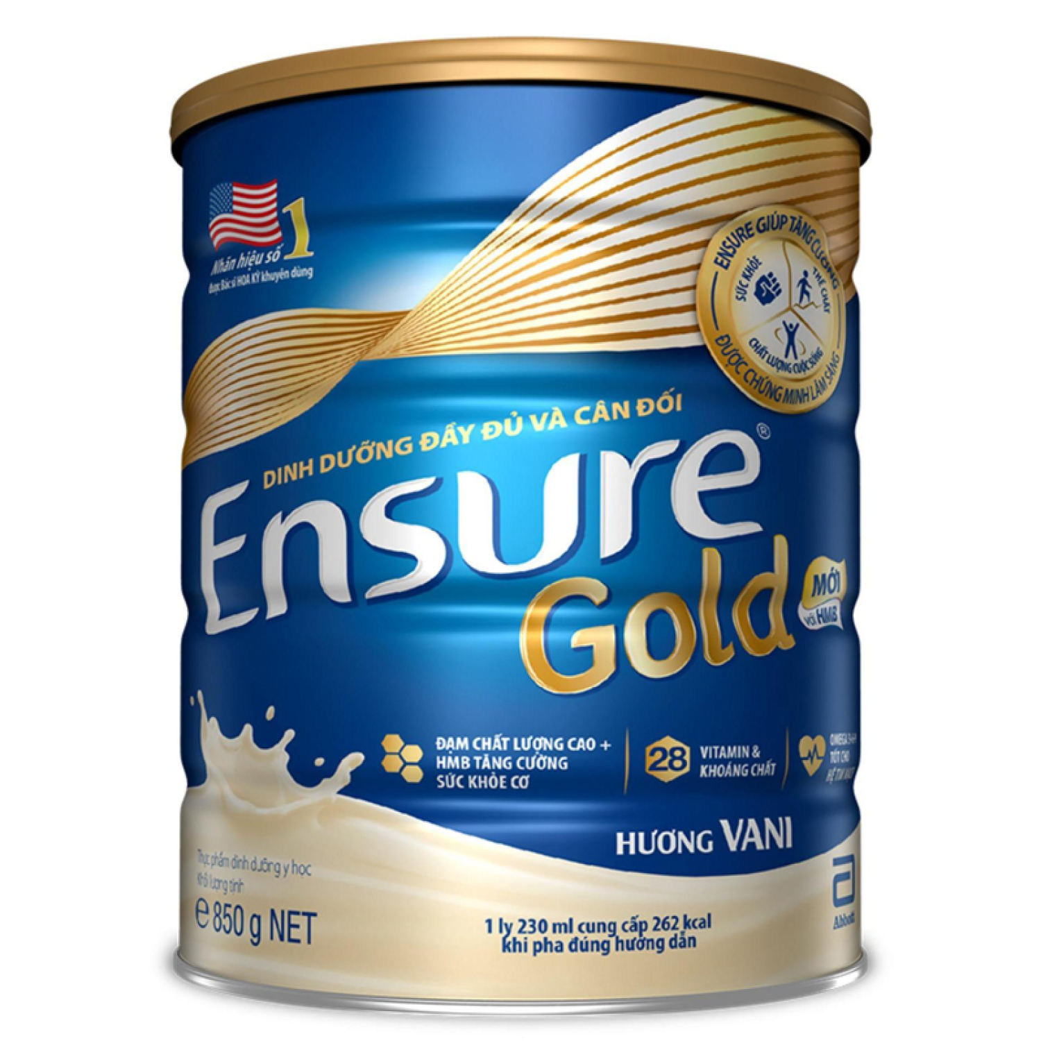 [taphoamesung] Sữa Ensure Gold HMB 850g - hương vani nhập khẩu