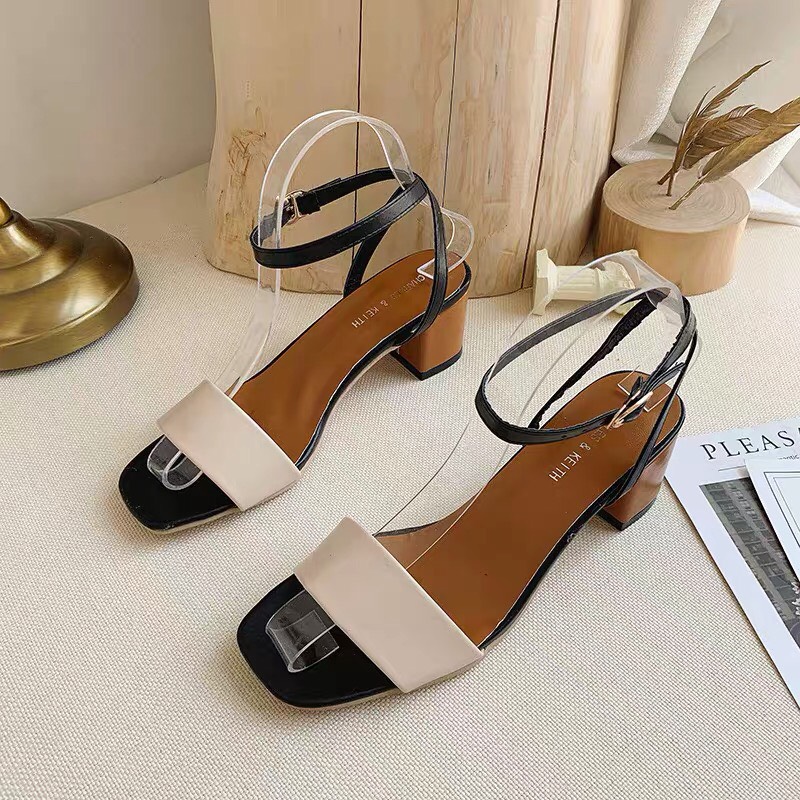 Giày cao gót/ sandal nữ da lì gót vuông 5cm cực đẹp