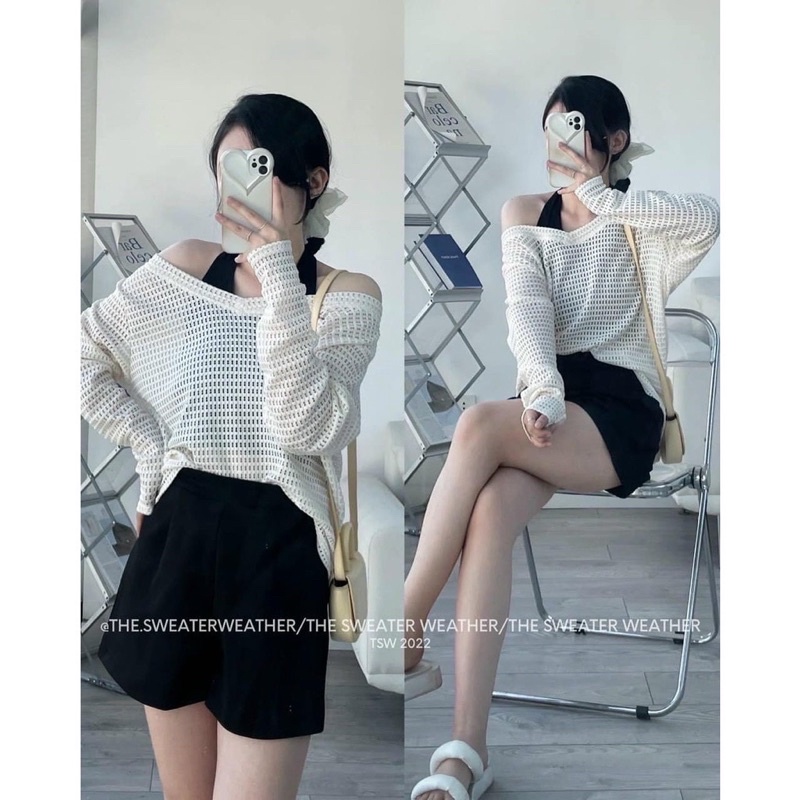 set áo lưới kèm yếm dáng thụng