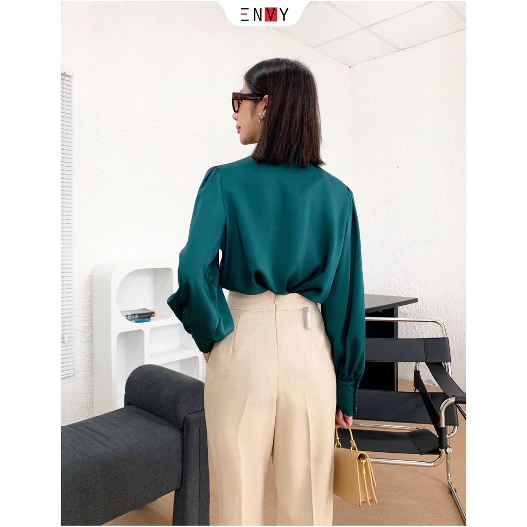 Áo sơ mi công sở nữ cột nơ ENVY S224 chất lụa dày