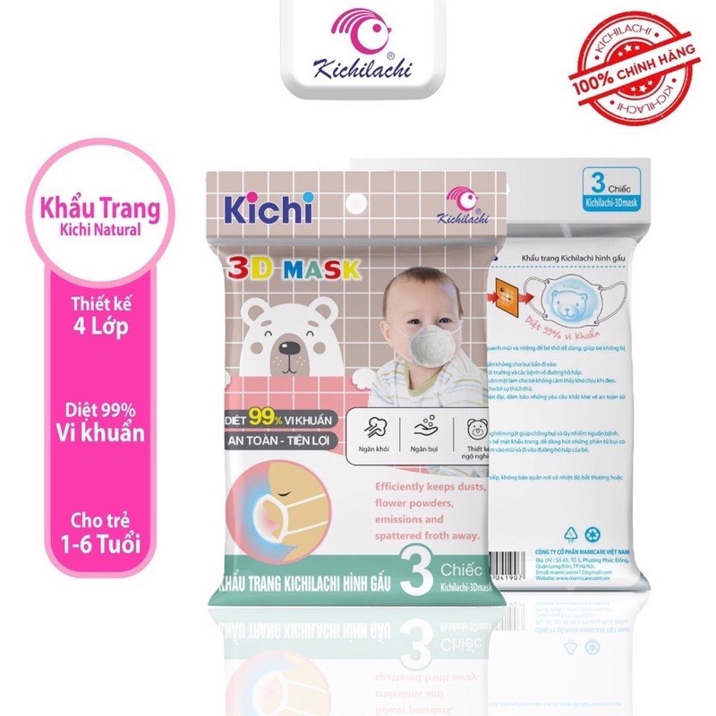 Set 3 khẩu trang gấu cho bé thương hiệu Kichi
