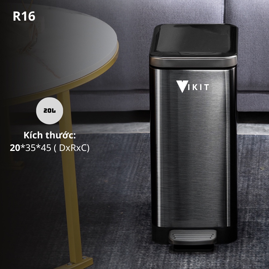 Thùng rác INOX đóng nắp chậm cao cấp VIKIT R16
