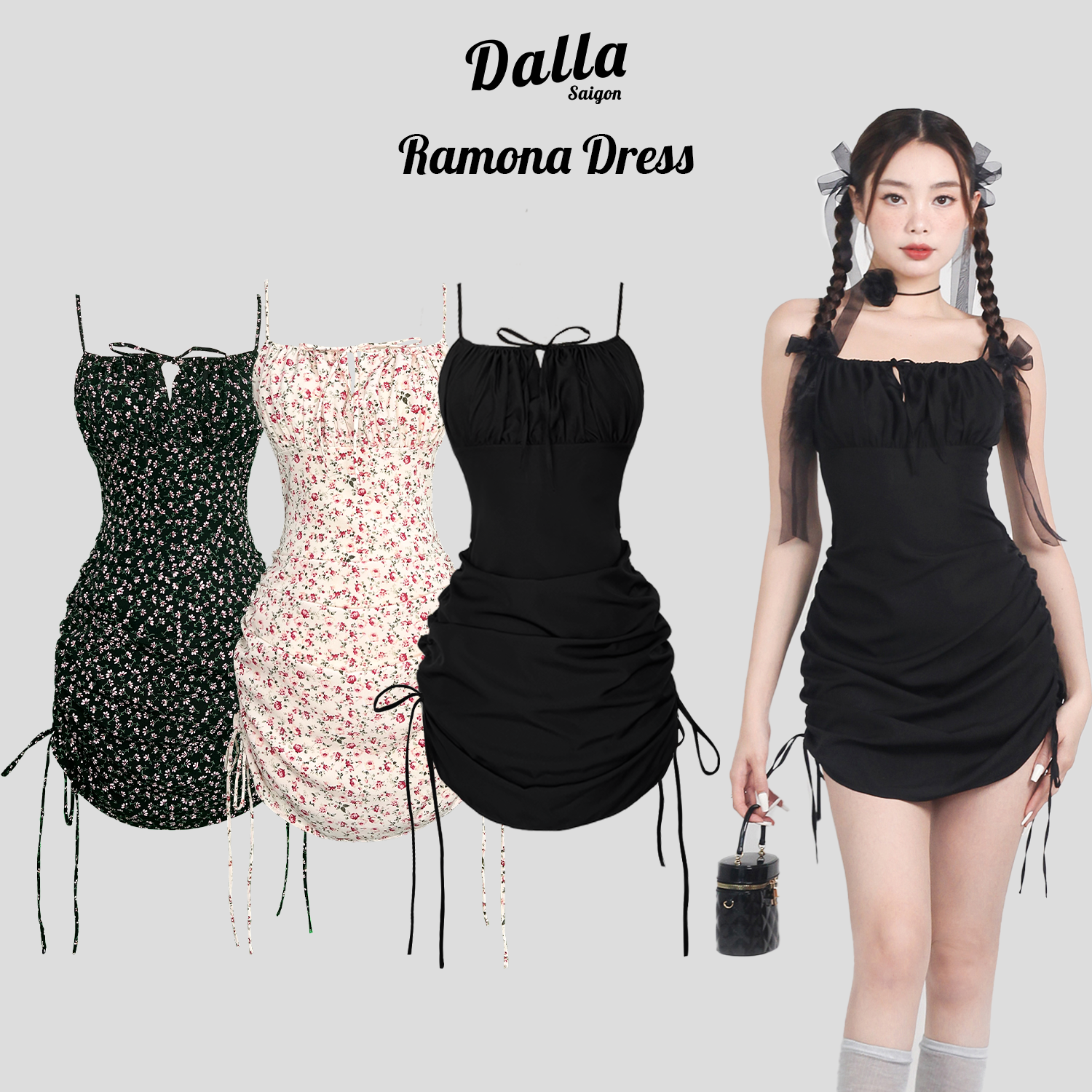 DALLA Đầm dây ôm rút hai bên (D25)