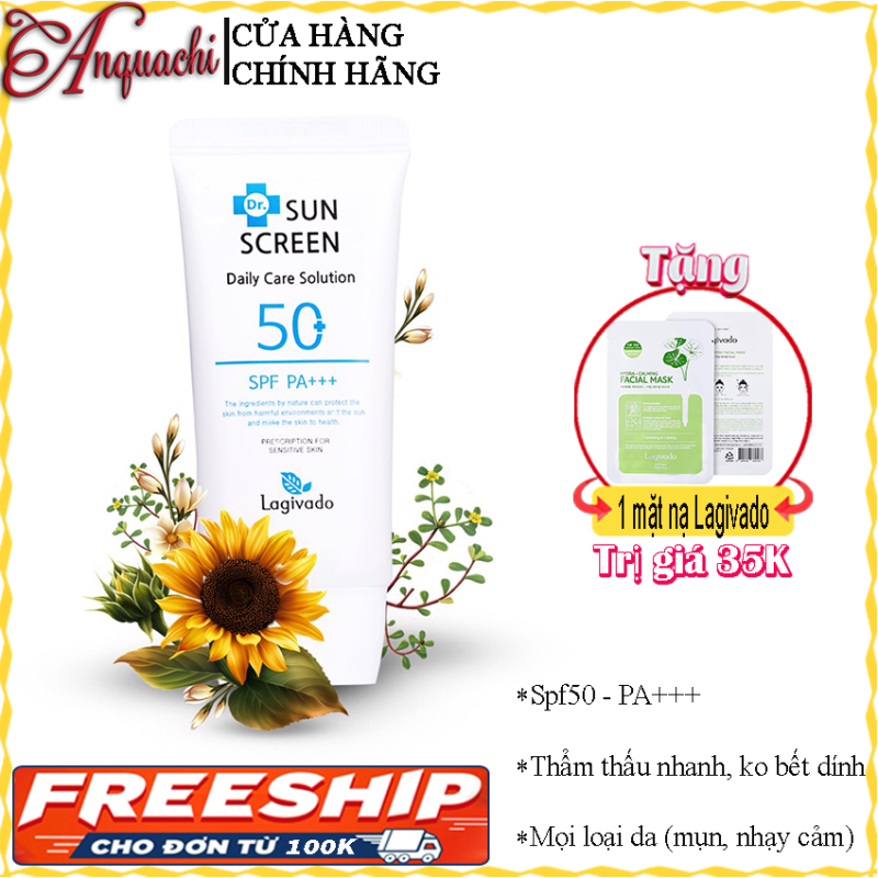 Kem chống nắng Lagivado Hàn Quốc - Không màu, phù hợp mọi loại da, cả da nhạy cảm, da mụn, da mỏng yếu - Thành phần từ thiên nhiên - Lagivado Dr. Sun Screen Daily Care Solution - Anquachi - Mỹ phẩm Hàn Quốc