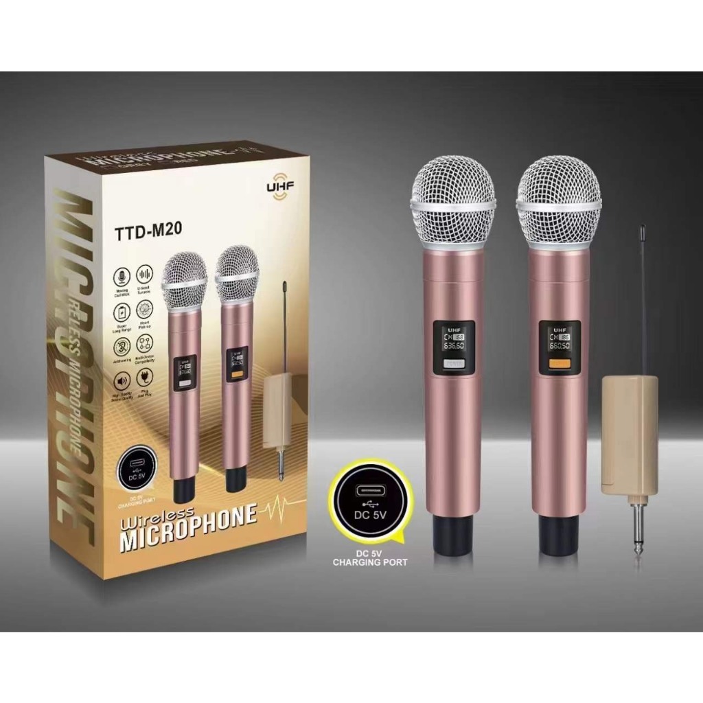 Bộ 2 micro không dây TTD-M20 chống hú, bắt sóng xa, hút âm cực tốt ...