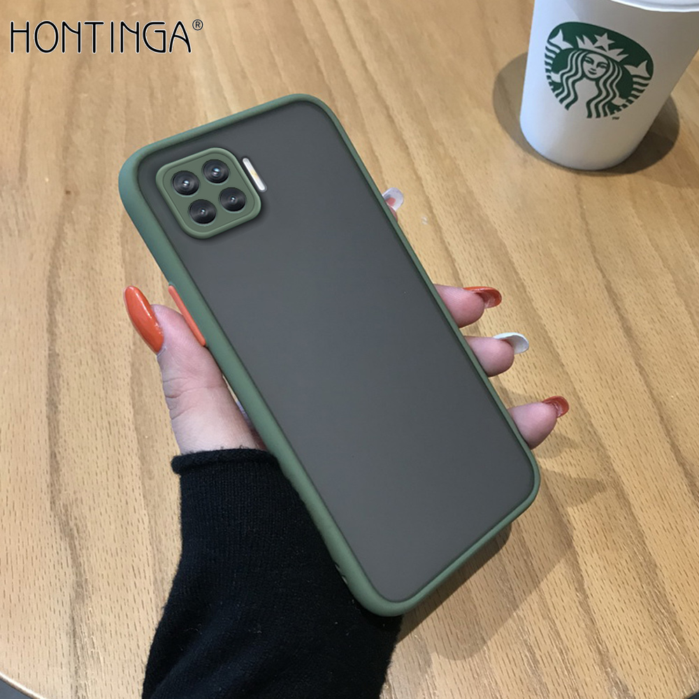 Hontinga Casing Case For OPPO A93 Reno4 F Case Ultra Thin Skin Feeling Frosted Transparent Hard Back Casing Soft Silicone Edge Full Cover Phone Cases Hard Case For Girls For Boys