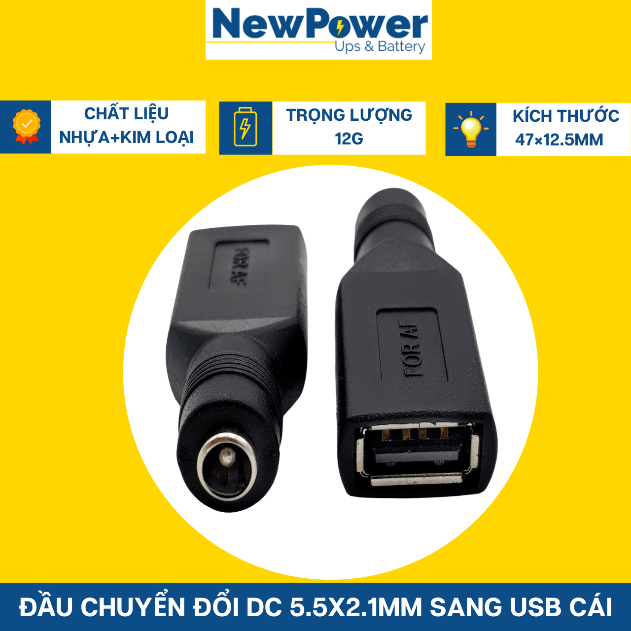 Đầu chuyển đổi DC 5.5x2.1mm sang USB cái (Jack 5.5 sang USB)